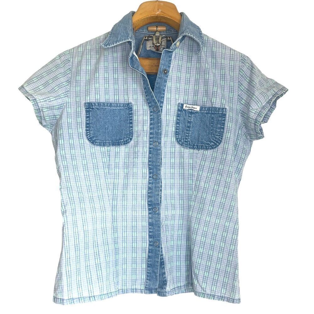 Guess An American Tradition Vintage Denim Button Down Blouse Sz: L